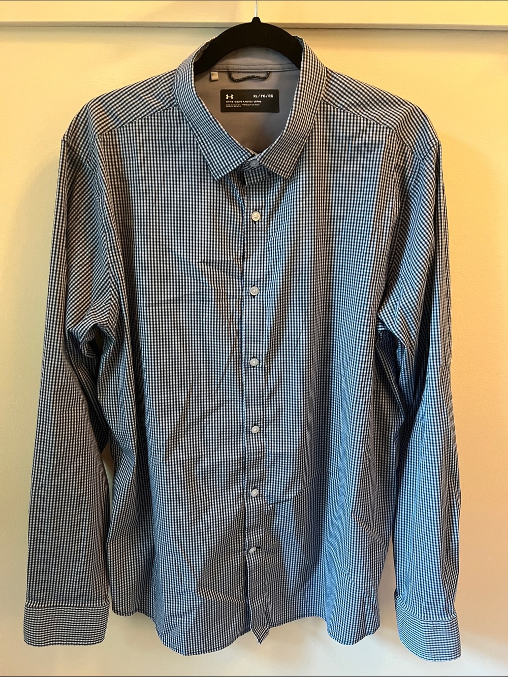 Under Armour Men's XL Fitted Blue Micro-Check Dress Shirt
